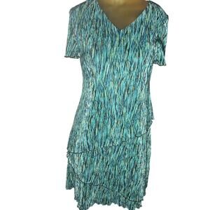 Connected Petite V-Neck Asymmetric Tiered Sheath Lettuce Edging Lined Dress Sz 8